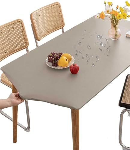 Mateju Tischdecke Abwaschbar Rechteckig 90x140cm, Outdoor Lotuseffekt PVC Gartentischdecke, Elastisch Wischbare Gummiband Tischdecke, Tischtuch Kratz-Schmutzabweisend