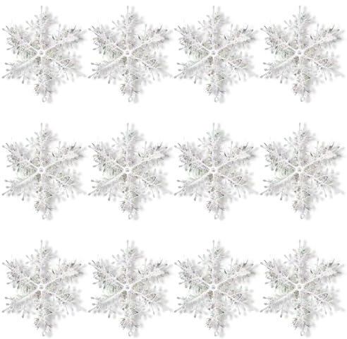 Thyonta 30 Pcs Artificial Snowflake Ornaments Christmas Decorative Enhance Festive Atmosphere Plastic Snowflakes Beautiful and Reusable Holiday Decor for Trees and Windows