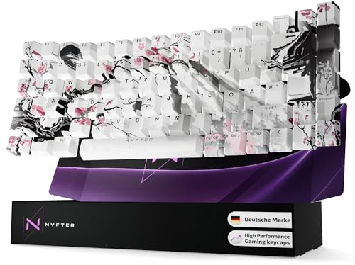 Nyfter - Premium Sakura Keycaps ISO 60% und 75% Custom Keycabs ISO Layout für Mechanische Tastaturen (Sakura White, 75%)