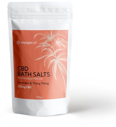 Voyager - CBD Bath Salts - Lavender & Ylang Ylang Natural Himalayan Bath Salts with 275MG Premium CBD Bath Bomb, Muscle soak, Reduces Stress, Relaxes - THC Free 500g