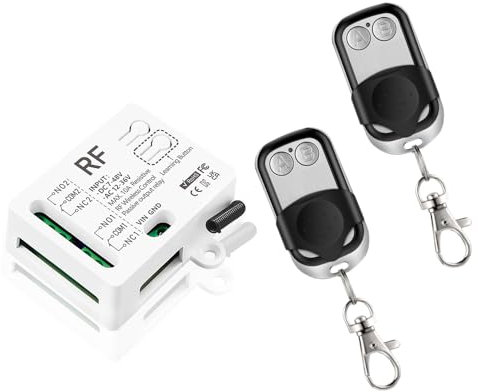 EunnacoTop 433 Mhz Rf Interrupteur à distance sans fil, DC 7 V 12 V 24 V 36 V 48 V Ac12 V 24 V 36 V 10 A 2 canaux récepteur relais avec 2 télécommandes pour lumière, moteur pour portail, système de
