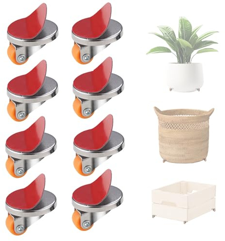 Ruedas Muebles Giratorias Autoadhesivo, 8 Piezas Ruedas para Muebles Pequeñas Pueden Girar 360°, Placa de Acero Inoxidable, para Papeleras, Taquillas, Mesillas de Noche, Neveras PequeñAs