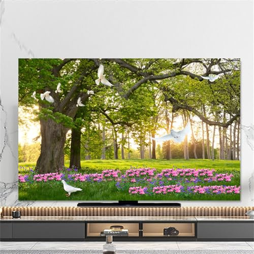 Hixingo TV Cover Decorative, 3D Forest Pattern TV Dust Cover 32-80inch TV Screen Dust Cover Universal Elastic Television Cover Stretch TV Screen Protection Cover (55inch,Floral)