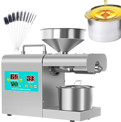 forplubossmmp Prensa De Aceite, Molinillo Automático De Aceite De Nueces Y Semillas De 820 W, Prensa De Aceite Eléctrica, Molino De Granos con 10 Cepillos, Acero Inoxidable para Una Limpieza Fácil