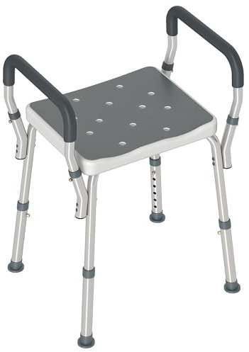 HOMCOM Portable Shower Stool, Non-Slip Shower Chair with Adjustable Height and EVA Cushion, Rust-Free Aluminium Bath Chair for Elderly, Disabled, Grey