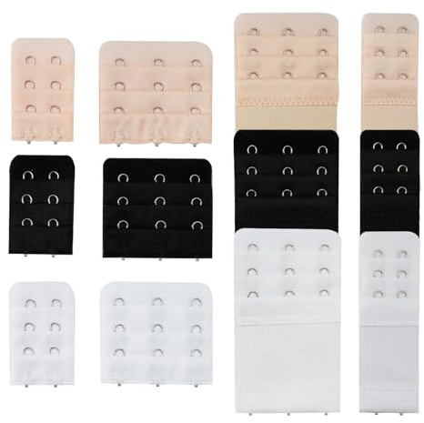 12 Pezzi Vari Colori Allunga Prolunga Reggiseno per Donna, Morbido Comoda Estensori Elastici Per Reggiseno Con 3 File 2/3 Ganci , Adatto per L'Aumento Di Peso (Nero, Bianco, Colore Della Pelle)
