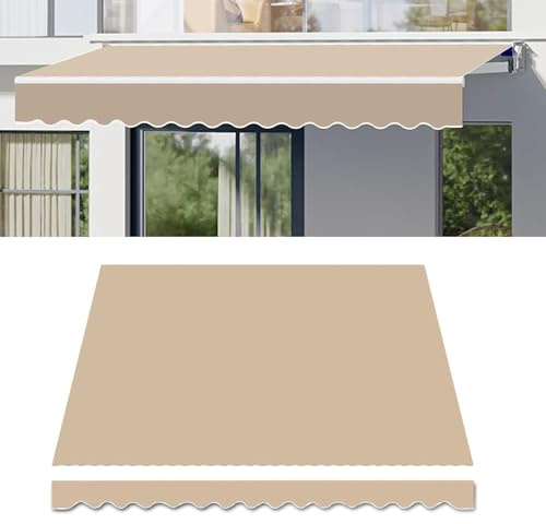 Toldo retráctil de 5 x 3 m, tela de poliéster resistente al agua, protección UV para ventanas y puertas, elegante color caqui, ideal para espacios al aire libre