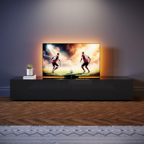 SONNI TV-Schrank Modern 180cm, Lowboard Hochglanz Schwarz Hängend/Stehend, TV-Regal mit 2 Schublade, 2 Türen, Griffloses, Fernsehtisch für Fernseher bis 65 Zoll Wohnzimmer & Schlafzimmer, 180x40x30cm.