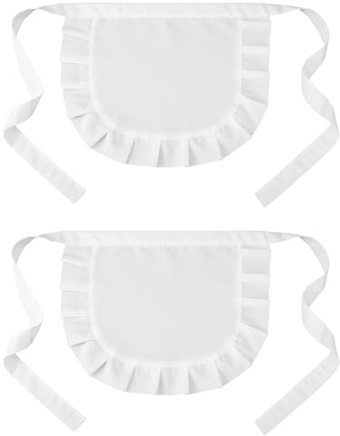 Bewudy 2 Stück Damen Taillenschürze, Rüschenschürze Weiße Zimmermädchen Kostüm Verstellbare Taille Servierschürze Kochschürze Maid Dress Für Köche Partys Kochen Kellnerinnen Diener Bistro Café Cosplay