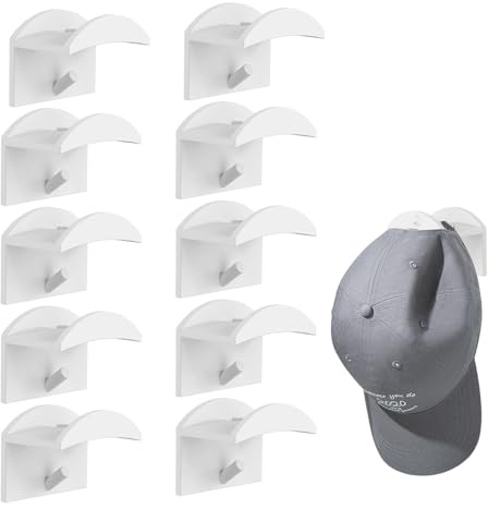 10 Stück Cap Halterung Wand,Cap Halter,Basecap Halterung Wand,Cap Aufbewahrung,Selbstklebende Hut-Halter,Kein Bohren,Moderne Hut-Kleiderbügel,Kappen Aufbewahrung,Für Alle Arten Von Mützen(Weiß)