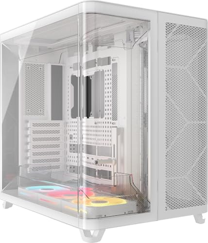 CORSAIR AIR 5400 LX-R RGB iCUE Link Mid-Tower PCchassi Panoramaglasdesign Med Tre Kammare – 3x Förinstallerad LX120-R RGB Omvänd Rotor, Isolerad 360mm AIOkammare, Omvänd Moderkorts Stöd – Vit