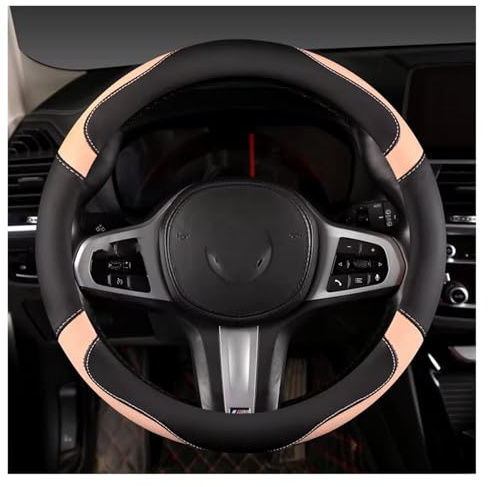 Copertura di Volante Coprivolante per auto - Universale per diverse auto, resistente rivestimento in pelle con fodera antiscivolo, adatto per modelli da 14,5 a 15. Coprivolanti(Pink)