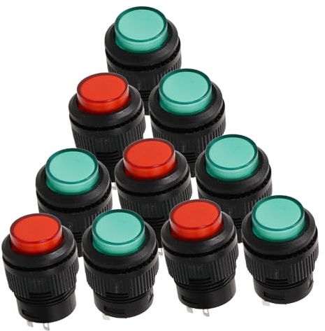 KOMBIUDA 10 pièces Interrupteur à Bascule Lumineux Rond Bouton Poussoir avec Voyant Intégré Montage Facile Couleurs Rouge et Vert Interrupteur Dalimentation Off et Visible