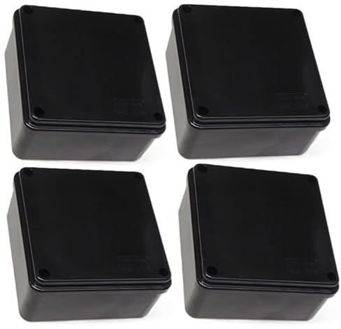 4 x Black Connection Box Outdoor/Indoor Surface Mounted Junction Box Weatherproof for Outdoor Lighting, CCTV, Garden Power, Cable Joints, or Electronic Housing 100 x 100 x 50mm Internal Size IP56