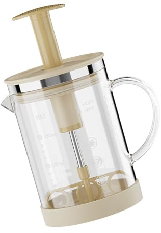SHOOYIO Mezclador manual de cocina con jarra de vidrio de borosilicato alto de 550 ml, batidor de mano para hornear, cocinar, resistente al calor, diseño fácil de limpiar, jarras mezcladoras