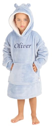 Personalised Kids Oversized Hoodie - Hoodie Blanket Fleece Fluffy Snuggle Hooded Blanket Kids Hoodies Boys Girls Age 3-13 Cute Charcoal Grey