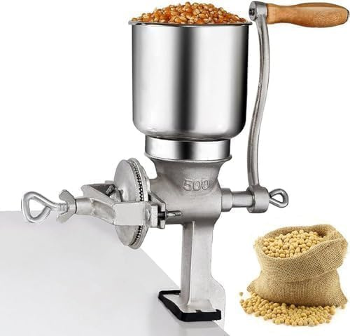 Manual Grain Mill, with φ5.1inch Large Hopper, Milling Coarseness Adjustable Cast Iron Hand Grinder for Peanut Almond and Sesame, Grain, Seeds, Corn, Spices