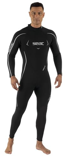 SEAC Feel-S Man 3mm – Traje de Neopreno para Hombre de 3 mm UltraStretch con Cremallera Trasera YKK, Costuras Flatlock y Rodilleras reforzadas – Traje para Buceo, Snorkel y apnea