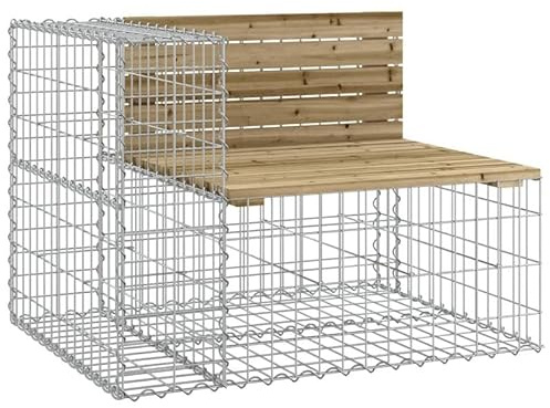 Eleganz Banc de jardin en gabion avec pin imprégné, 92 x 71 x 65,5 cm, durable et résistant aux intempéries, pour jardin, terrasse et balcon