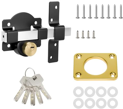 Heavy Duty Crossbar Locking Latch 5 Keys Padlockable Shed Gate Lock with Screws & Rust-Proof Washers, Security Door Hasp Lock for Sheds, Gates, Cupboards, Trailers, Outdoor/Indoor Use - Chrome Finish