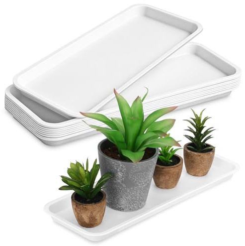 HOMOCONO Vassoio Rettangolare per Vaso Bonsai in Pp Bianco 10 Pezzi | Riutilizzabile, per Interno ed Esterno, Raccoglie Acqua e Terra, Adatto a Pianta