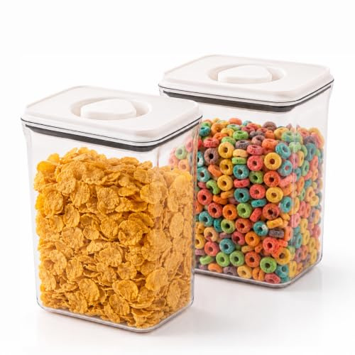 Raoletin 2 Pack 1.3L Cereal Storage Containers with Lids Airtight, Clear Plastic Cereal Dispenser Set for Pantry, Stackable Air Tight Food Storage Container for Cereal, Flour, Pasta and Dry Food