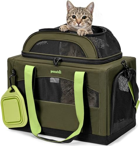 Pecute Caisse de Transport Chat et Chien Extensible, Pliable - Vert Armée | Extension Supérieure • Pliable & Respirant • Cadre Indéformable • Voyage & Vétérinaire • Pour Chats & Chiens