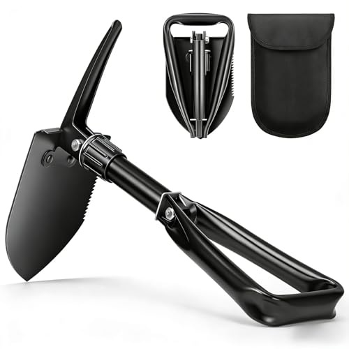 Folding Survival Shovel, 18'' High Portable Carbon Steel Entrenching Tool, Military Folding Camping Shovel, Foldable Survival Shovel for Garden Hiking Car Emergency Digging Backpacking
