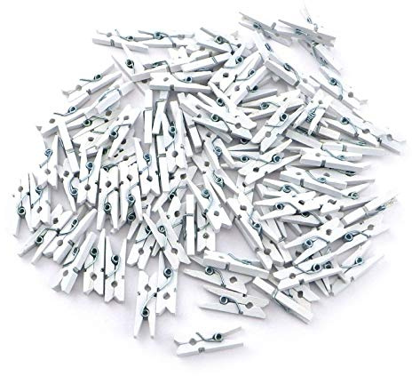 100 kleine süße mini Zierklammern Dekoklammern Klammern Holz Wäscheklammern Miniklammern Holzklammern Natur Weiss 2,5cm (SD-DK-100-White)