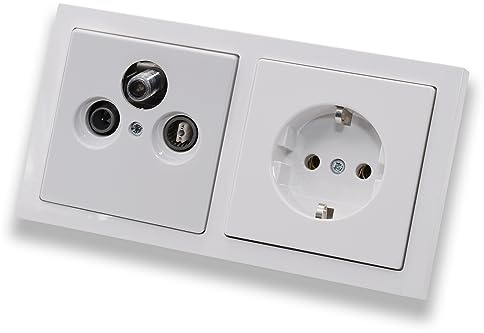 BUSCH JÄGER Komplettset/Antennensteckdosen-Einsatz Radio/TV/SAT (**) WISI + 2fach Rahmen und Abdeckung inkl. 1 x Steckdose 20 EUC-84 in Future Linear studioweiß