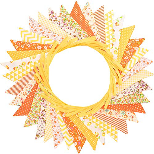 Whaline Fabric Bunting Banner 36 Pcs Double Sided Flags Garland, 33 Feet Vintage Floral Pennants for Wedding Birthday Parties Baby Shower Home Decoration (Yellow)