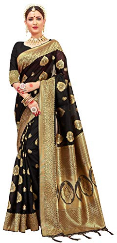 STYLE INSTANT Sari da donna in seta artistica Banarasi l Sari indiano, regalo per Rakhi, matrimonio di Diwali, con camicetta non cucita, Nero , Etichettalia unica