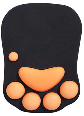 Alfombrilla de Ratón Reposamuñecas, Alfombrilla de Ratón con Pata de Gato | DOBAOJIA Alfombrilla de Ratón Ergonómica, Mouse Pad Gaming, con Gel de Silicona, para el hogar/oficina/juegos, Negro/Naranja