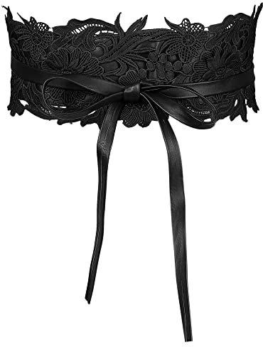 Allegra K Damen Spitze Bowknot Breiter Wickel Taillengürtel Gürtel Schwarz 64-106cm/25.20-41.73