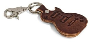 Plektrenetui in Form Einer E-Gitarre Fender aus echtem Leder mit Schlüsselanhänger und Karabinerhaken, Endscuoio Qualität (BRAUN-Gibson Les Paul)