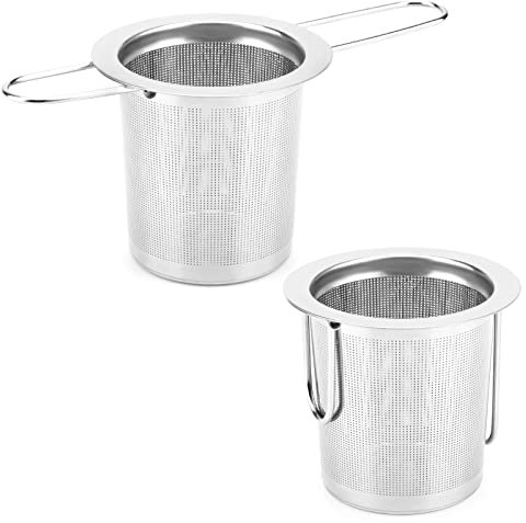 Evmliy 2Pack Silver Stainless Steel Tea Infuser Basket, Loose Leaf Tea Steeper with Long-Handled Tea Strainers, Fine Mesh Tea Diffuser, Tea Steeper for Leaf