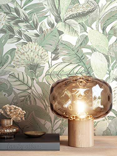 NEWROOM carta da parati Verdi Giungla Tessuto non Tessuto - Tropicale Bianchi Foglie Palme Floreale
