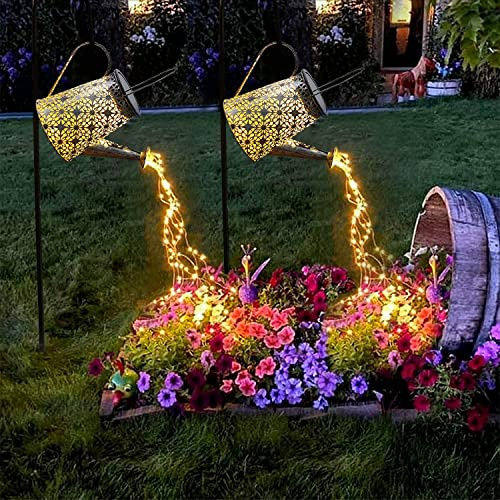 VOOKRY Luces solares para regadera, paquete de 2 faroles colgantes grandes para exteriores, impermeables, decoración de jardín, decoración exterior para patio, porche, césped, paisaje, jardinería,