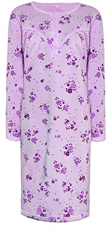 i-Smalls Camicia da notte da donna, in pile termico, super morbida, a maniche lunghe, con motivo floreale, Lilla, M