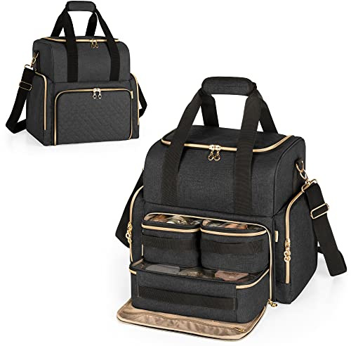 Luxja Kulturbeutel zum Tragen, Kulturtasche für Damen & Männer, Kosmetiktasche für Make up, Make Up Tasche Organizer, Kosmetikkofffer für Mädchen und Frauen, Schwarz