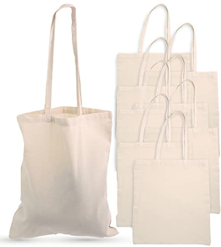 DIVCHI Cotton Tote Bag Eco-Friendly Shopping Bag 100% Cotton Canvas Reusable Grocery Cloth Bag With Extra Strong Long Handle - Ideal for Printing & Embroidery (38cm x 42 cm x 70cm)