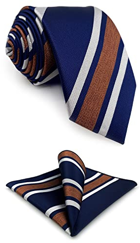S&W SHLAX&WING Gestreifte Krawatten für Männer Marineblau mit weißen braunen Streifen groß und groß