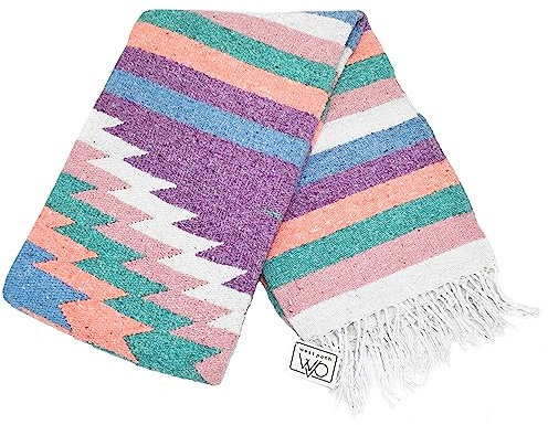 Open Road Goods Aztec Navajo Style Blanket, Throw, or Yoga Bolster - Handwoven Mexican Diamond Blanket (Pastel Blanket)