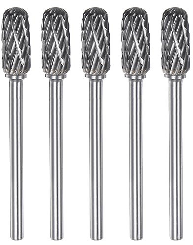 sourcing map 5pcs Carbide Rotary Burrs 1/8 (3mm) Shank 1/4 (6mm) Head Double Cut Cylindrical Ball Nose C Shape Die Grinder Bits Rasp Files for Metal Wood Plastic Polishing Engraving