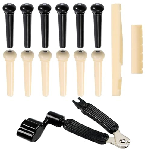14Pcs Akustische Gitarre Brücke Pins String Pegs Gitarre Sattel Nut Mit 3-in-1 Pin Puller Remover Gitarre Saitenkurbel Und Cutter Gitarre Teile Zubehör Ersatz Werkzeuge Kits (weiß + schwarz)