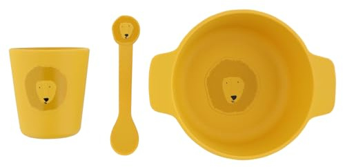 Trixie - Set da pranzo in silicone per neonati e bambini, set di stoviglie 3 pezzi (ciotola, bicchiere, cucchiaio) (Mr. Leone), 96-43X