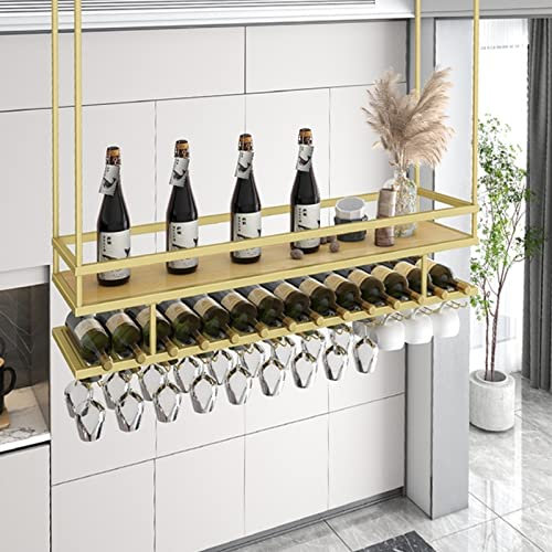 Generico Portabicchieri da Vino a soffitto - Portabicchieri da Vino/espositore sospeso in Legno massello, portabicchieri da soffitto in Stile Europeo, portapiante retrò in Ferro battuto a p