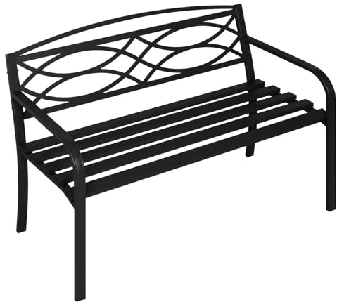 WOLTU Panchina da Giardino in Metallo, Panchina da Esterno per 2 o 3 Persone, con Schienale e Braccioli, Panca per Patio Parco Terrazzo, 127x59,5x83cm, Nero