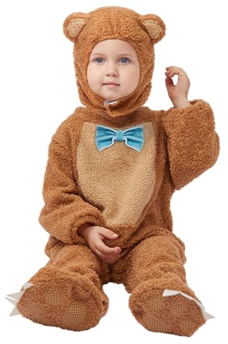 Spooktacular Creations björnoverall-dräkt för spädbarn och småbarn, halloweenbjörndräkt med björnhuva och björnstövletter för halloweenkostym, cosplay-fester (3T (3–4 år))