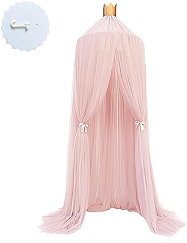 U Princess-Bettnetz-Überdachung für S, Moskitonetz-Bettüberdachung mit Lichtern, runde Kuppel-Überdachungs-Bettvorhänge für Erwachsene (Farbe: Rosa)